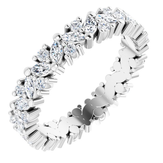 14K White 1 CTW Natural Diamond Cluster Eternity Band Size 6